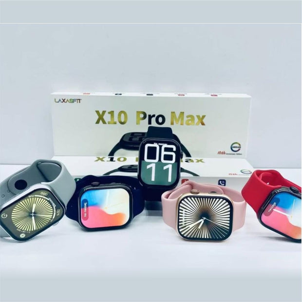X10 Pro Max Smart Watch – 2025 Ultra Slim Smartwatch with Bluetooth Calling, Water Proof  With box - Pink